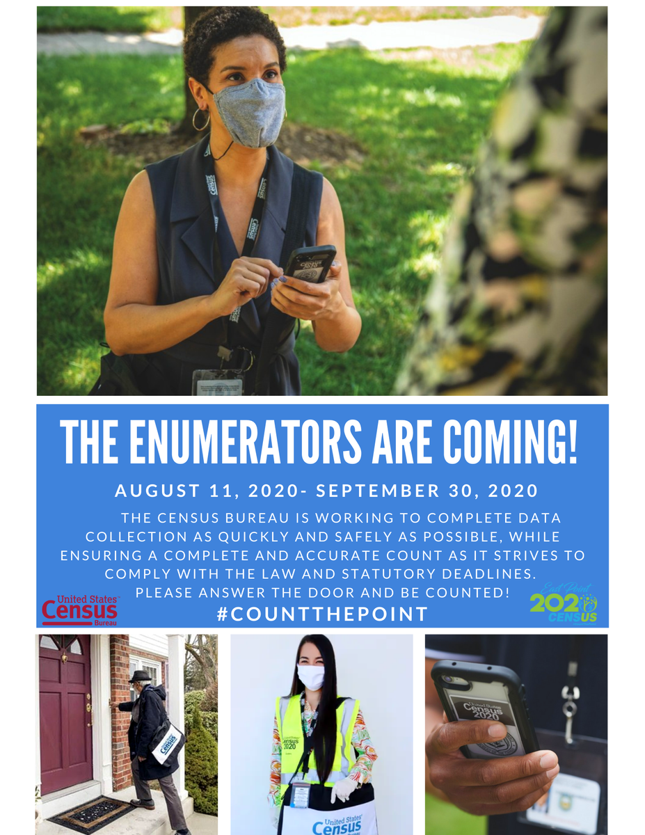 cityofeastpoint's tweet photo. THE ENUMERATORS ARE COMING!!! Census takers will be out in the field Aug 11-Sept 30. If you haven't completed your Census, please answer your door and BE COUNTED! #CountThePoint #EveryOneCounts @gacensus2020 https://t.co/7upaKWTH5d