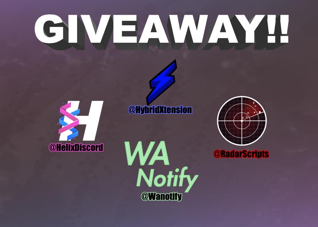 RadarScripts's tweet photo. Giveaway Time 🥳

Like ❤️+ Follow all accounts 👤 + RT 🔂
@WANotify @HelixDiscord @HybridXtension @RadarScripts

3 x RadarScripts Keys
3 x HelixDiscord Monthly Keys
3 x HybridXtension Keys

Giveaway ends in 48 hours! Good Luck 👀 https://t.co/bMKY4owIvj