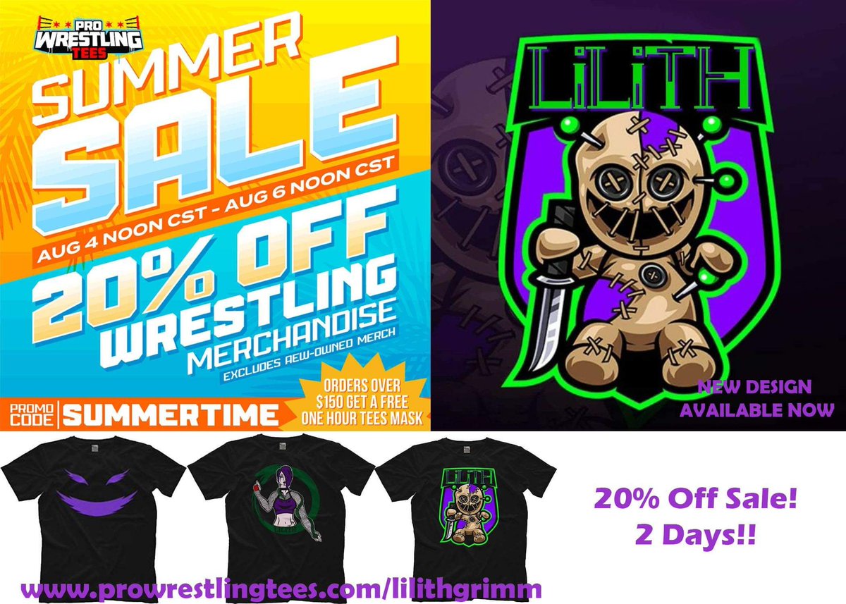 20% off sale on all shirts on Pro Wrestling Tees!!

Get your Lilith Grimm merch 20% off today including my newest design!

prowrestlingtees.com/lilithgrimm