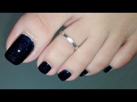 is.gd/LP4jv0 (Watch Now) - Painting my Toe Nails- Black Nail Polish with Blue Glitters from MiniSO- Glitter Nails | Rose Pearl #nailart #naildesign #nailtutorial