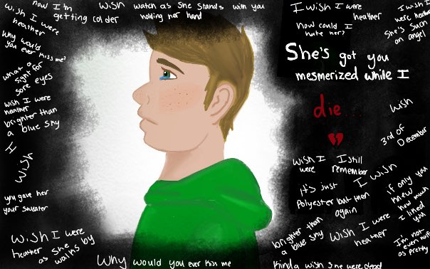 doodles_14's tweet photo. TW: Vent drawing :/

I did a vent drawing that represents me not feeling like enough and seeing everyone else and realizing I’ll never be good enough. And I thought about dream singing heather yesterday so I drew this :/ https://t.co/Bkz1fdb8Gs