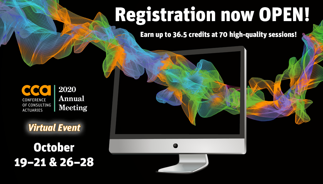 CCActuaries's tweet photo. Registration for the 2020 Annual Meeting is NOW OPEN! Secure your spot in our safe & inclusive virtual event which will offer the same high-quality education & networking you expect from #CCA – with 70 sessions & 36.5 credits available! Visit https://t.co/xTSEAwo9uh #CCA2020AM https://t.co/R6H2bVry7S