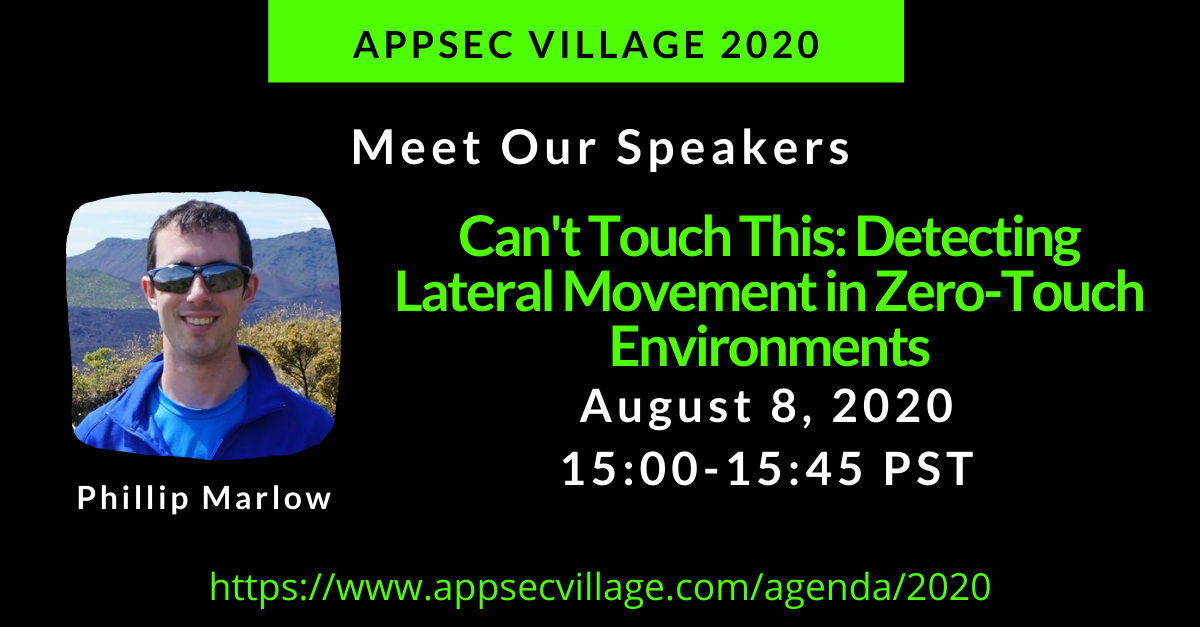 AppSec_Village's tweet photo. #AppSec Village will finish day 2 of #DefConSafeMode with @wolramp's talk on lateral movement in #0touch environments. Be sure you are subscribed to our @YouTube channel for the #ASV talk stream https://t.co/lbo26XgfMj https://t.co/BX6RNUZmzw