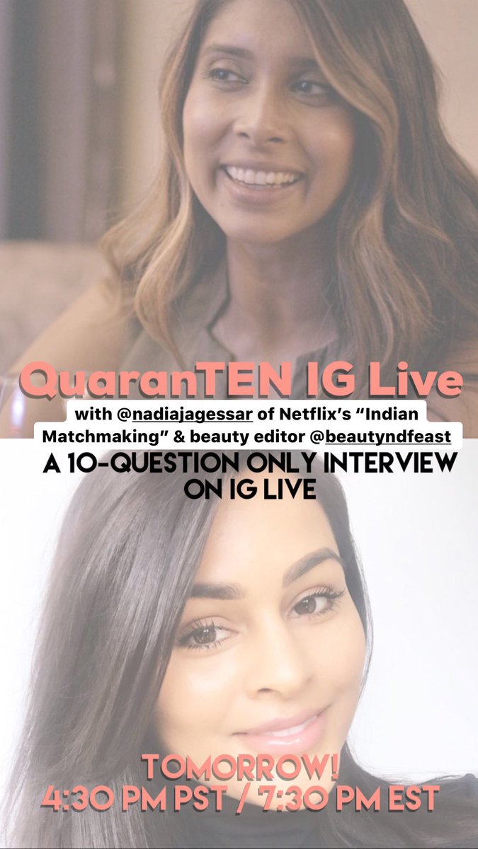 Continuing my 10-question only interview on IG live tomorrow with a fan-favorite from #IndianMatchmaking..join us!