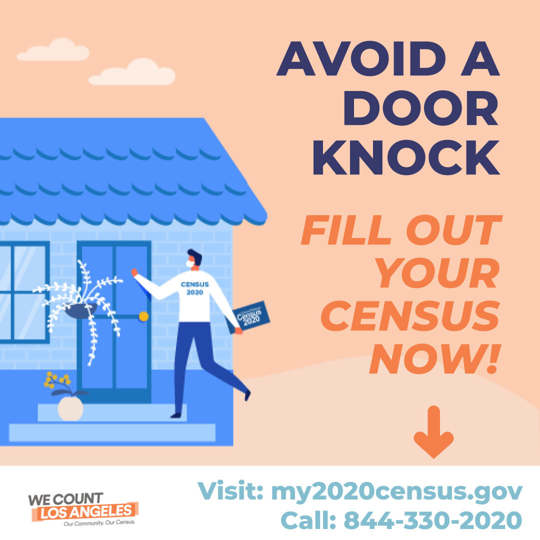 wecountLA's tweet image. Starting August 11th, census workers will be making the rounds in our community. Want to avoid a visit? Fill out your #2020Census now! Visit my2020census.gov or call 844-330-2020 to be counted.