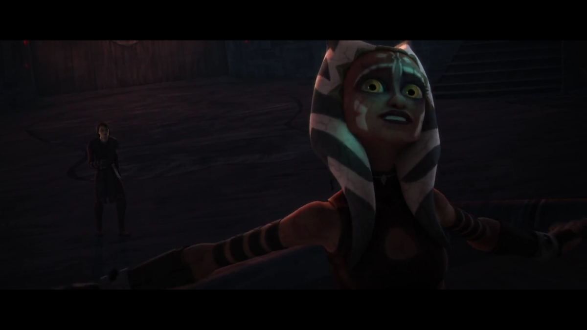 OH DARK SIDE AHSOKAAA SHE'S SO CREEPY WE LOVE HERAnd also Anakin saying "I will never join the dark side *willingly*" was very interesting hmmm.And the son saying "we will destroy the sith! And the jedi" was also interesting because darth vader almost does exactly that