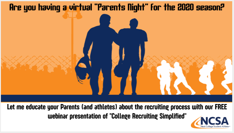 fd_ncsa's tweet photo. Coaches,
Get the 2020 Fall Semester started with some Recruiting Education.  FREE 30 min presentation to educate your Parents and Athletes. Msg me to get in my calendar. https://t.co/xNhaDJXoPG