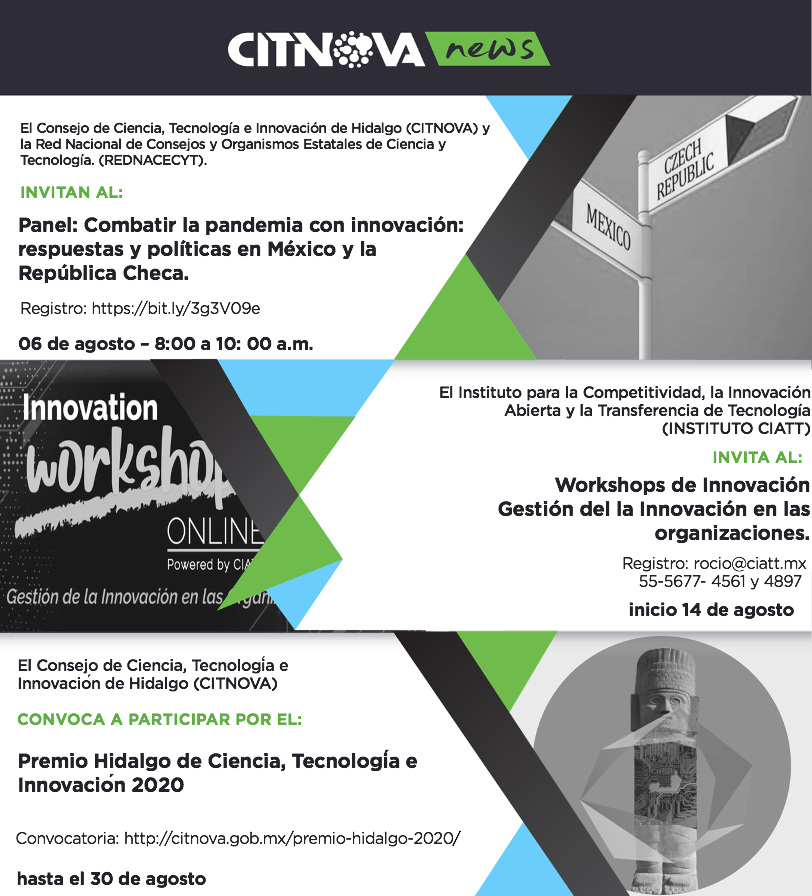 CITNOVA's tweet photo. #CITNOVANews
Si deseas recibir noticias del CITNOVA o sobre ciencia, tecnología e innovación envía un correo a citnova@hidalgo.gob.mx y pide que que te agreguen en la base de datos, para que cada semana recibas CitnovaNews

#HidalgoInnova https://t.co/t5Zvk1dxTl