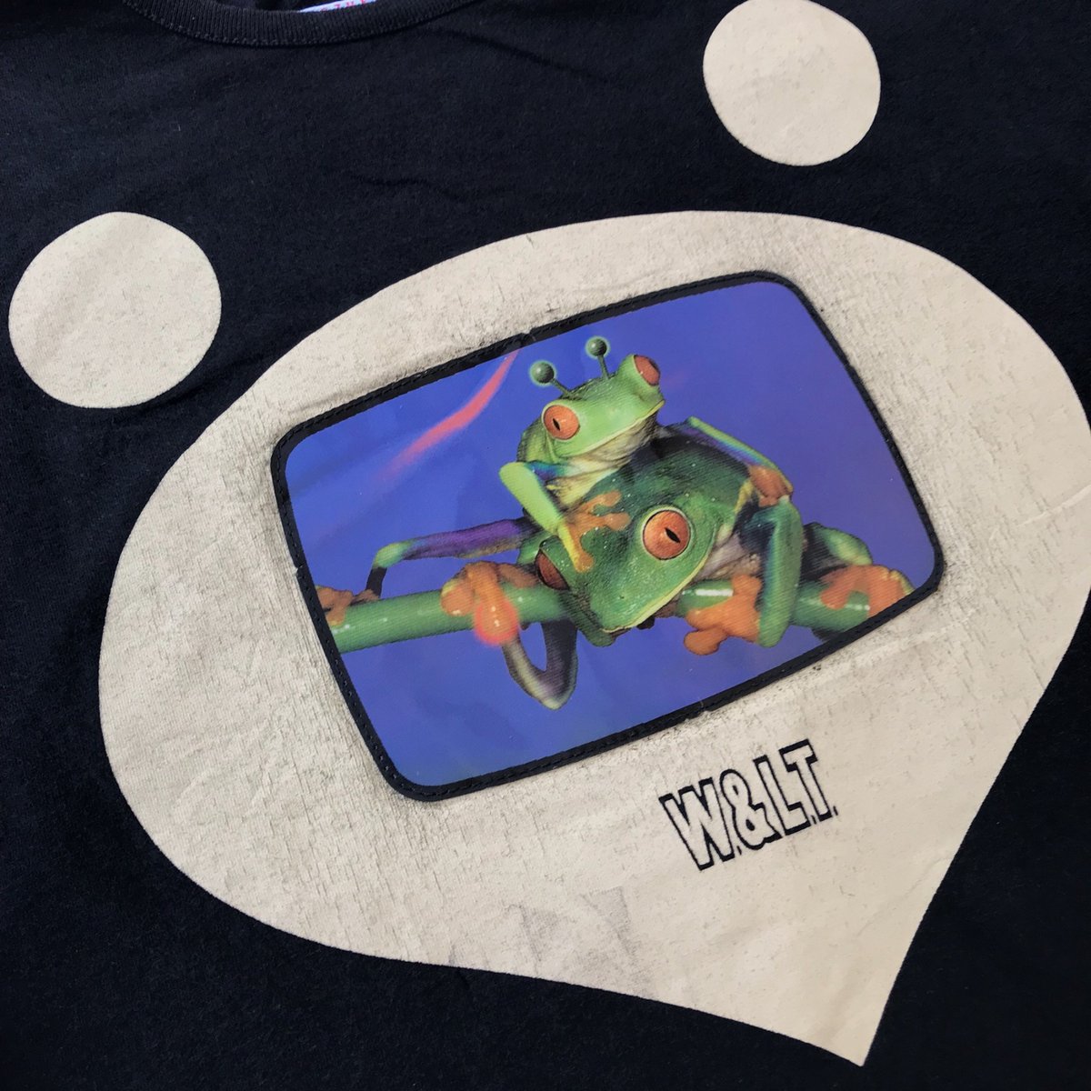 chloeswvigny's tweet photo. Vintage Walter Van Beirendonck W&amp;LT Frogs Hologram T Shirt https://t.co/YzG2s5NpAl