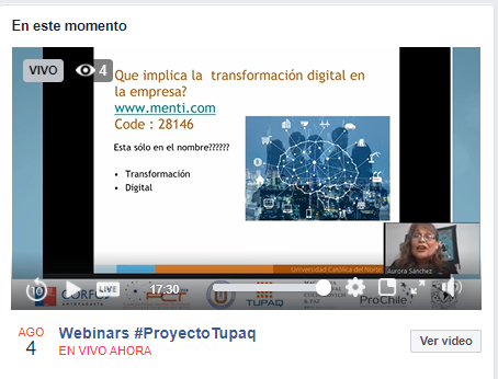 PCT_UCN's tweet image. Sigue nuestro #webinar a través del Fan Page de @PCT_UCN AHORA @auroradsanchez con "Transformacíón digital y Gobierno de las Tecnologías de Información en la empresa" #Antofagasta #ProyectoTupaq #WebinarPCT  

⤵️⤵️⤵️
facebook.com/watch/?v=90954…