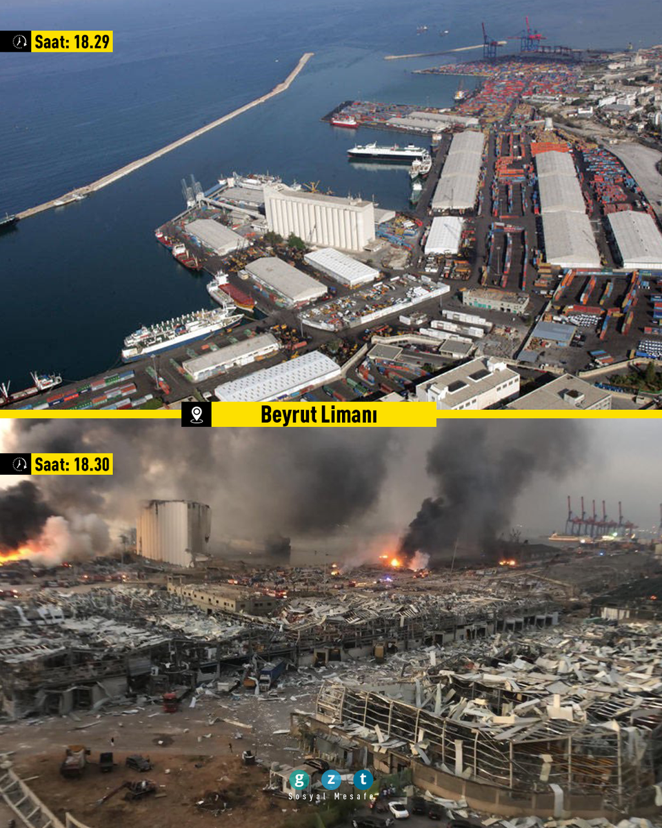 Beyrut Limanı'nda patlamadan öncesi ve sonrası... ☹️ #Beirut