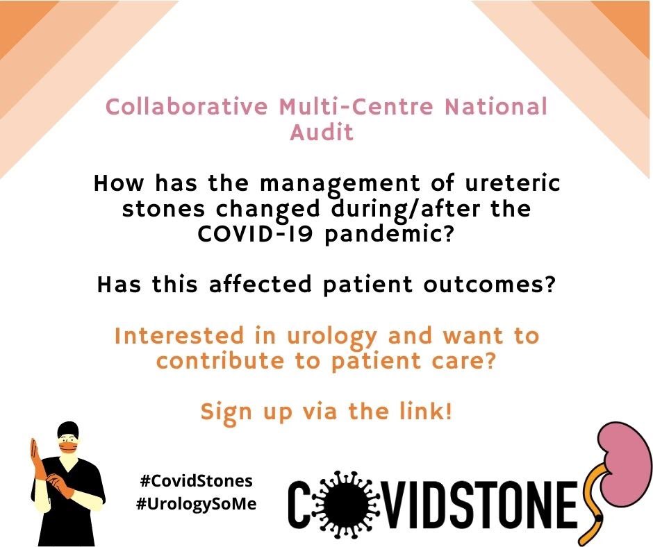 📢 Interested in urology and ureteric stone management?

🎁 Want the chance to be part of a multi-centre audit and receive collaborative authorship?

👉 Sign up to become a collaborator here:
forms.gle/cWXYg9cdVhCVVQ…
#CovidStones

‼️ READ THE PROTOCOL HERE 
drive.google.com/file/d/1BC95vX…