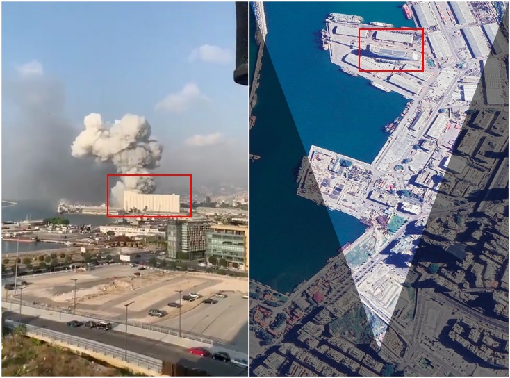 Despite some claims of explosions at several locations, we only identified a single location in open sources: a warehouse in Beirut’s docks at 33.901353, 35.518835.We believe other reports were simply a result of the magnitude of the primary explosion.