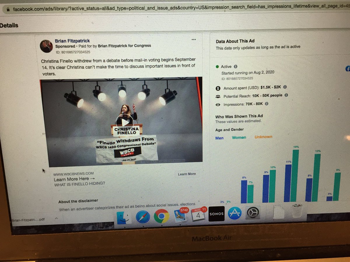 jgcOCANADA's tweet photo. This is @RepBrianFitz active Facebook campaign against @FinelloForPA #PA01. Unfortunately, @CourierTimes/@PoliticsPA/@PennCapitalStar did not report the large investment WBCB owner PatDeon made in #BoughtAndSoldBrian 💰💰💰 https://t.co/0w7TxYA2qb