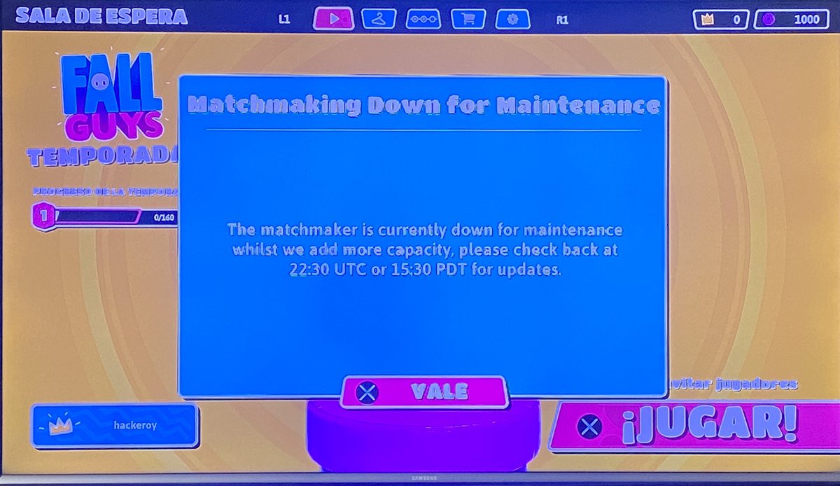 Hackeroy's tweet image. Es encerio? Pues que esperaban a solo 3 players?  #FallGuys release sucks