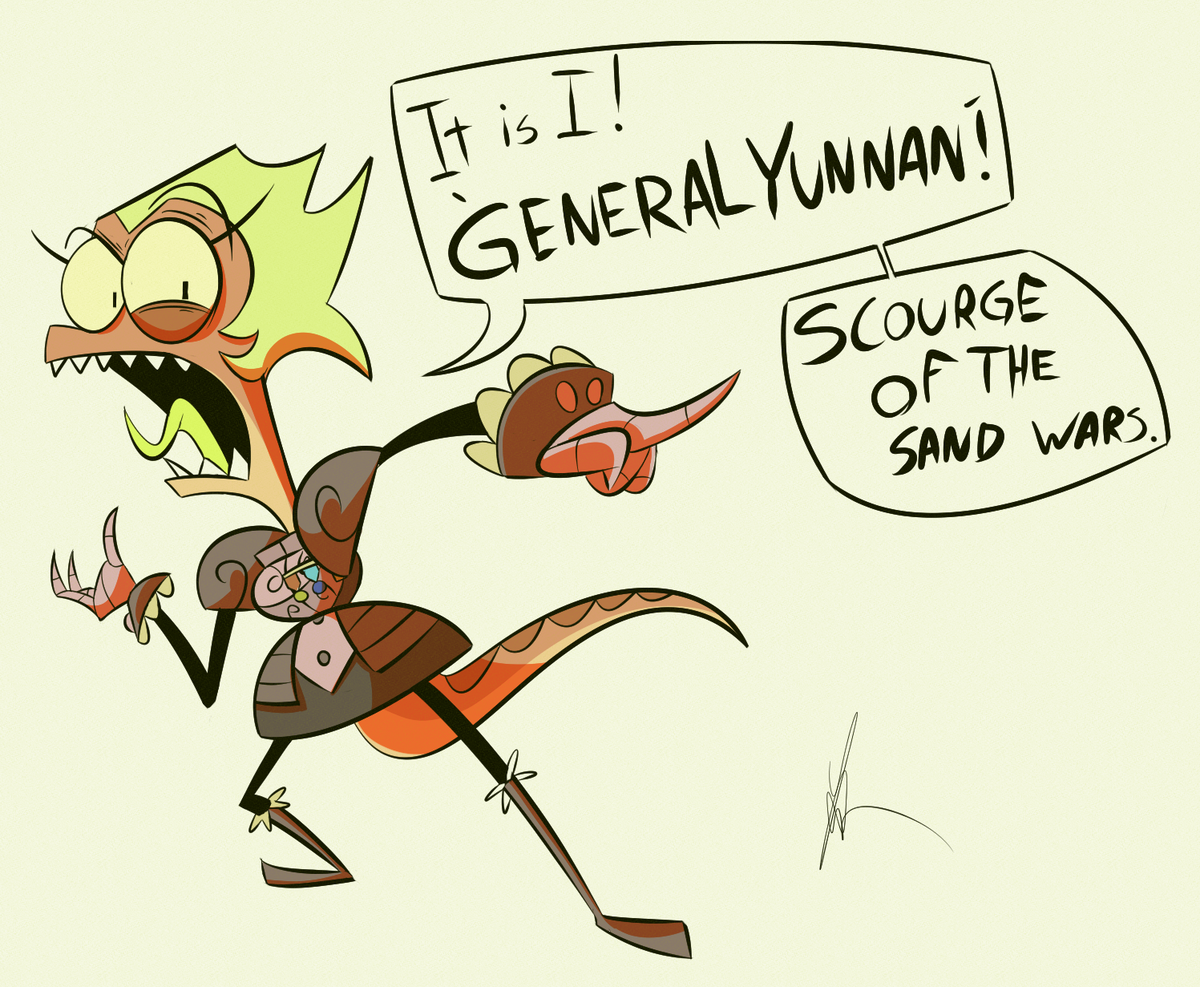 jason10172's tweet photo. i get Invader Zim vibes from Yunnan, so I drew out the idea
#Amphibia https://t.co/S5WrbcbZBy