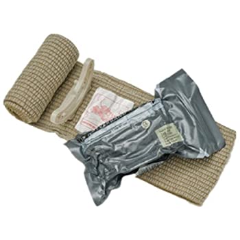 In case of severe bleeding, an emergency bandage (Israeli bandage) is a large bandage with a built in buckle to allow tightening and pressureIf you don't have one, you can improvise with a hard object over the dressing, wrapped round with bandage, over the wound. Call 112/999.