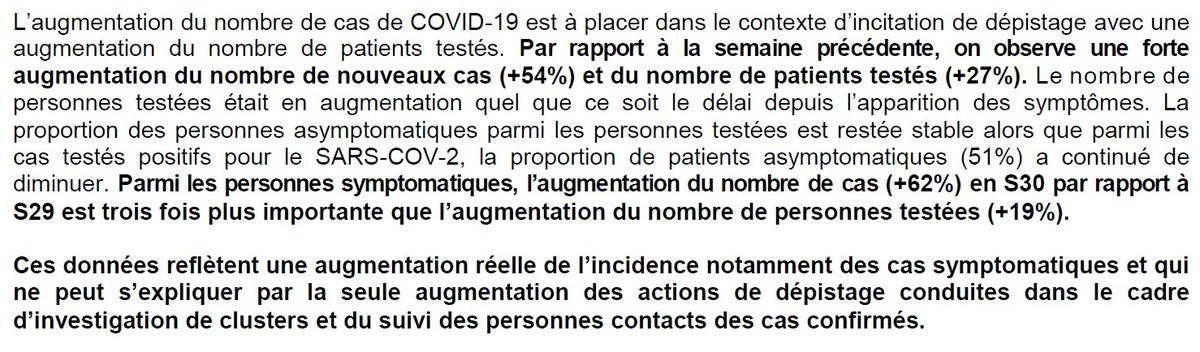 15. Semaine après semaine, Santé Publique France a clairement répété que les infections augmentaient plus vite que le dépistage. Oui, on voit une part beaucoup plus importante des infections qu'au printemps, et tant mieux ! C'est notre chance pour contrôler l'épidémie.