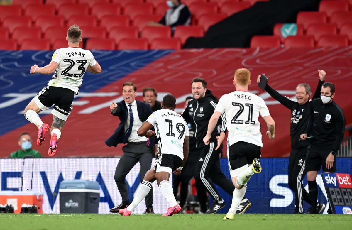 NickMarani's tweet photo. JOE BRYAN WITH THE BRACE!!!! FULHAM GOES UP IN EXTRA TIME OH MY GOD!!!!! @premierleague oh it feels good to be back! @FulhamFC #BREFUL https://t.co/SRYMHxs8mh
