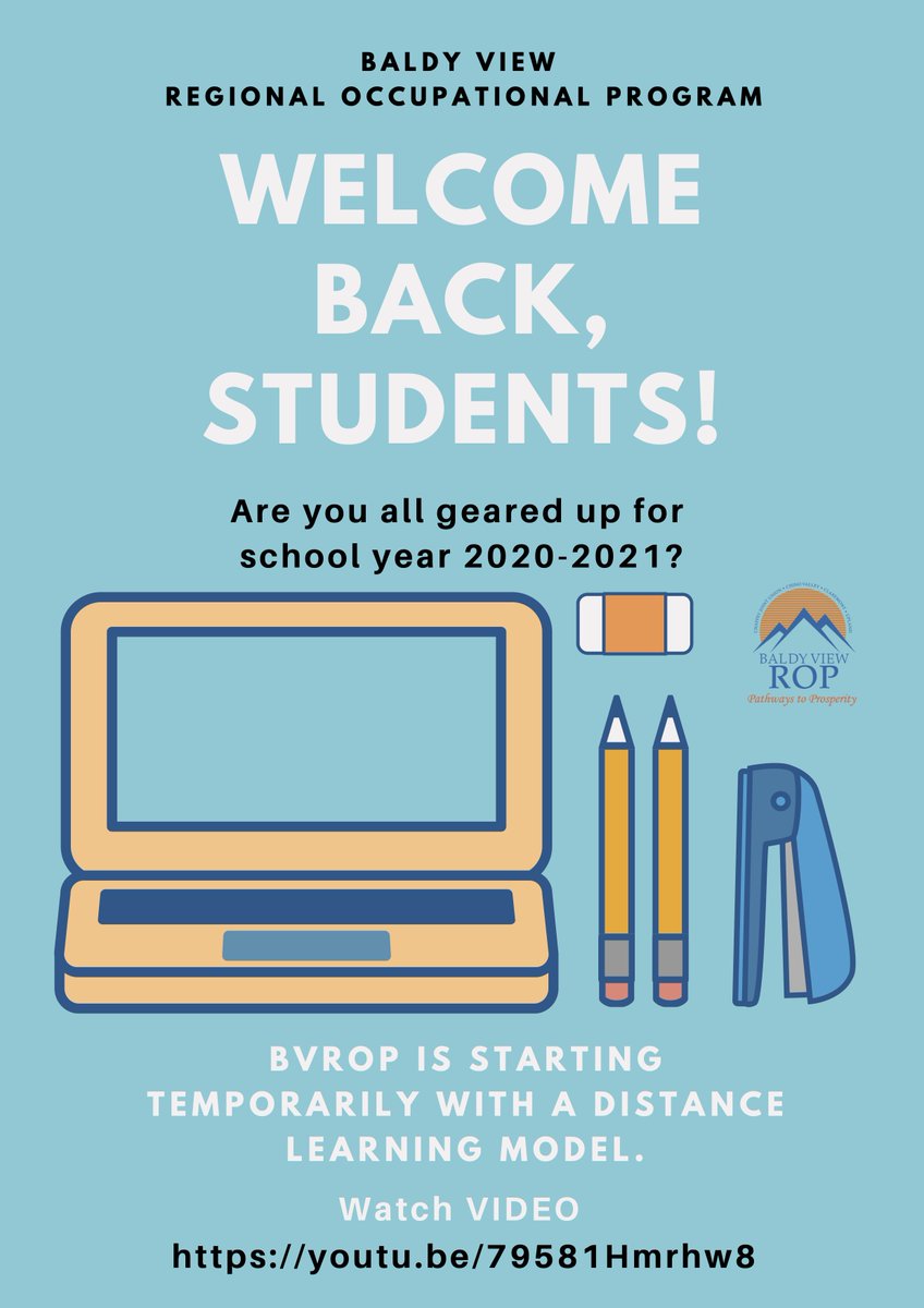 DrBomentre's tweet image. Welcome back students enrolled @BaldyViewROP to the 2020-2021 school year!  We will be temporarily starting with a distance learning instructional model.