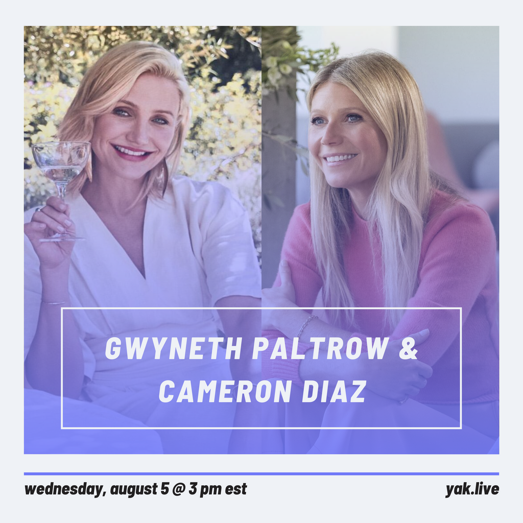 yak_live's tweet photo. . @GwynethPaltrow is catching up with @CameronDiaz  tomorrow on life, new motherhood and the launch of Avaline, Diaz’s clean and vegan wine company. 
Thanks to @larabar for presenting this event.⁠
⁠
#health #wellness #vegan #motherhood #wine #liveevent #live #yaklive⁠ https://t.co/c4dV6LrYNj