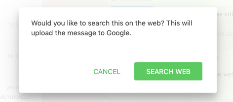 But...there are a *lot* of issues.Lets go through a few:(1) There is a dialog that could scare users away when searching, about the message being "uploaded to Google". I'd love to understand the rationale for the world "upload" vs. shared (what was user research feedback?).