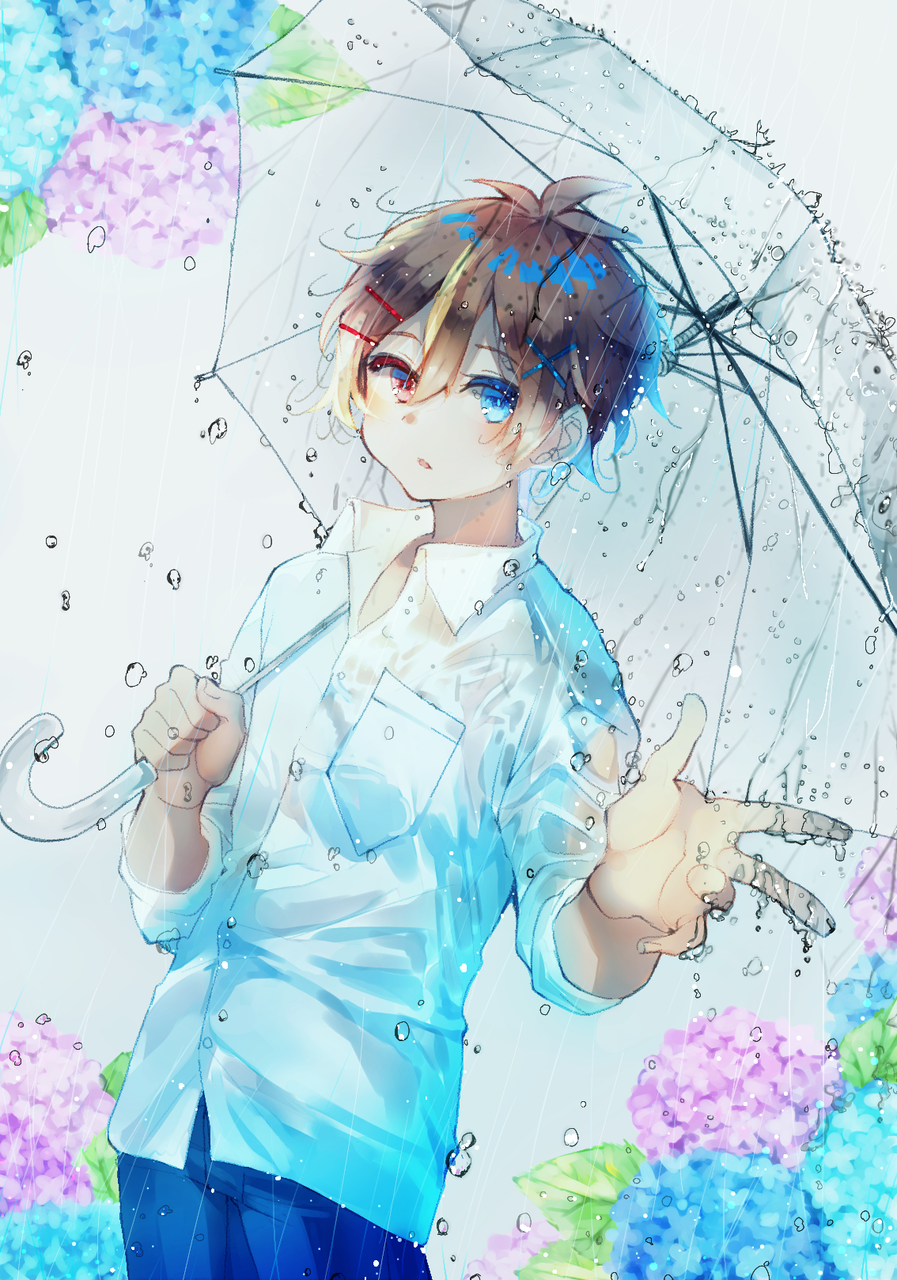 Art Street 公式 Artstreet作品紹介 星奏雨 怜さん Rei の作品で 梅雨宿り 雨の中 傘をさす男の子のイラストです 濡れたyシャツと青色が 涼しげな印象ですね 星奏雨 怜さんの他の作品はこちら T Co 9uq1tjsnjq