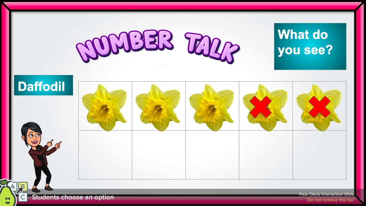 100% of student engagement is possible using Peardeck, Bitmoji Classrooms, and Google Slides during Math Daily Routines. Aside from building numerical fluency, automaticity, and problem-solving skills; we can also use the opportunity to expand vocabulary. #Everyminutecounts