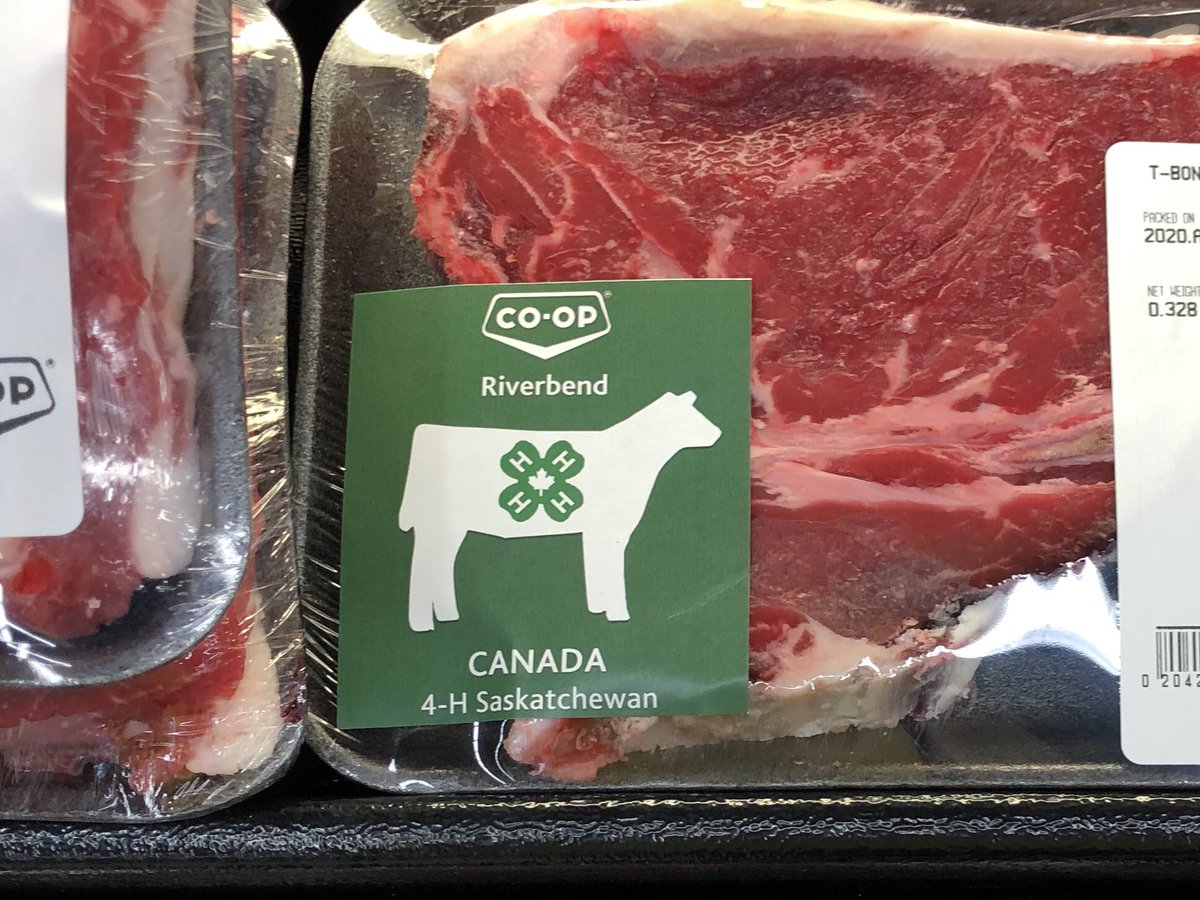 A nice thing to see in the meat case of the local grocery store earlier today. So great to have local business not only support but acknowledge the work and products of <a href="/4HSask/">4-H Saskatchewan</a> youth. Well done <a href="/RiverbendCoop/">Riverbend Co-op 🇺🇦</a>! #4H #AgMoreThanEver #LocalFood #CdnAg #WestCdnAg