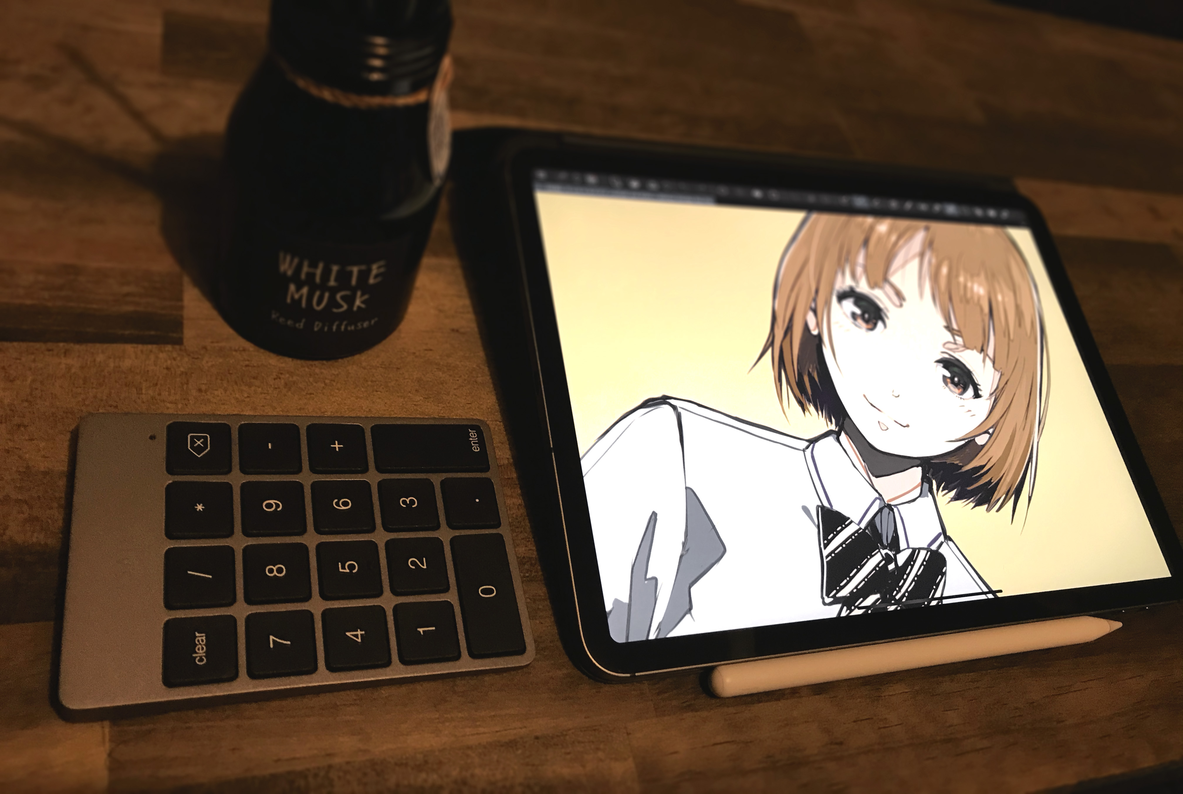 代々木アニメーション学院 名古屋校 作業環境 Ipadでお絵描きする時は Satechiのワイヤレステンキーを使います 横置きにしてボタンの大きな ０ を 手のひら ツールにしています 代アニ イラスト Ipadでお絵描き 絵描きさんの作業環境