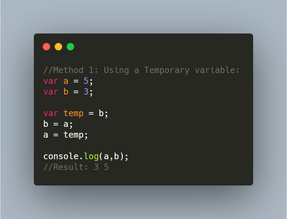 Let's get it out of our system first . Undoubtedly the most common way to swap two numbers. But where's the fun in it right? #100DaysOfCode  #CodePen  #javascript