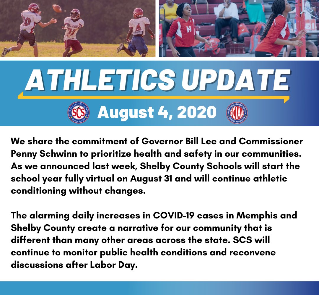 We are deeply committed to the health and safety of our students and staff and understand the physical and social-emotional benefits of school athletics. @SCSK12Unified will continue to monitor public health conditions and reconvene athletic discussions after Labor Day.