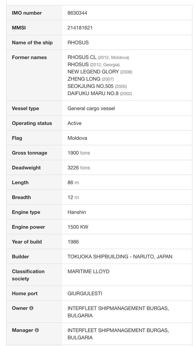 Baltic Shipping has a more detailed record of the ship’s history, it was built in 1986 in Japan and has changed hands a number of timesIt has a deadweight tonnage of 3226 tons, meaning that the 2700 tons of ammonium nitrate was likely the only cargo it was carrying