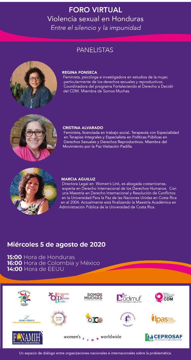 Un espacio súper interesante con mujeres impresionantes, acompañanos mañana y unete al 2do. Foro virtual "Violencia sexual en Honduras: entre el silencio y la Impunidad" @EJDHhonduras <a href="/Ipas_CAM/">Ipas Centroamérica y México</a> <a href="/ecumenicas1/">@ecumenicas1</a> <a href="/JovenAccion/">Acción Joven Honduras</a> <a href="/CDMHonduras/">CDM</a> <a href="/LA_ODECO/">ODECO</a> <a href="/womenslink/">Women's Link</a>
