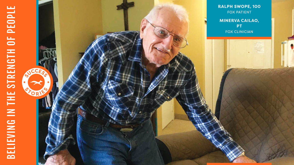 FOXRehab's tweet photo. “Ralph [100 years young] previously required assistance to get in and out of his recliner and to his wheelchair to go to meals. Now, he is independent and has not had a fall since having therapy.” - Minerva Cailao, PT. #FOXfeats #WeAreFOX #OutpatientOnWheels #PhysicalTherapy https://t.co/aepEQpItRz