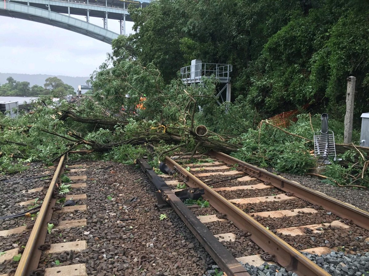 MetroNorth's tweet image. Service is still suspended while our crews are working hard to remove trees across the tracks along the New Haven, Harlem &amp;amp; Hudson Lines.

We will resume service once trees have been cleared and repairs made, so we can move customers safely.

We appreciate your patience!