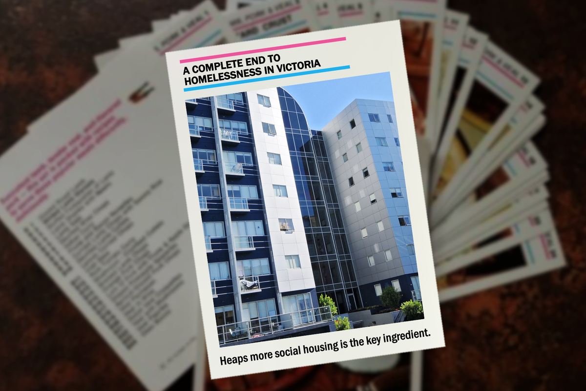 VCOSS's tweet image. Here's our basic three ingredient recipe to end homelessness in Victoria.

◆ One part vision.
◆ Two parts social housing.
◆ Sprinkle with wrap around support services.

(Serves everybody.)