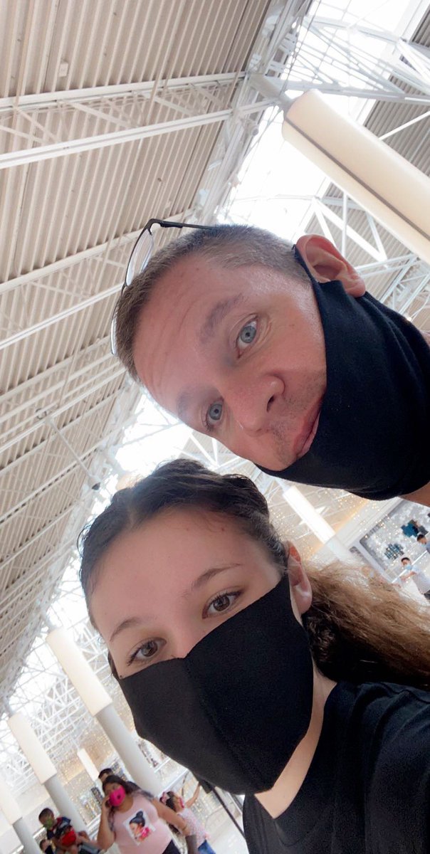 Mixing biz with pleasure and soaking up father/daughter time.  (Mask only came off for pic)