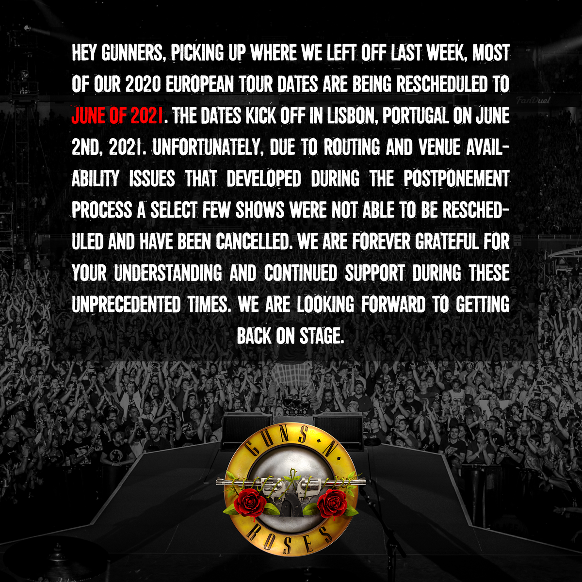 gunsnroses's tweet photo. European tour dates rescheduled 👇 https://t.co/zMuHPr36Vd