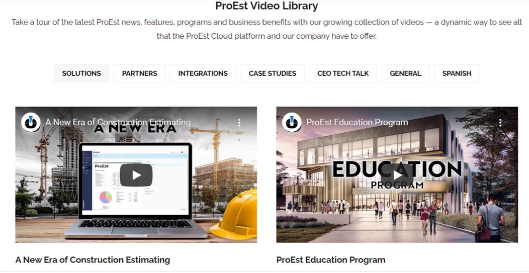 ProEst's tweet image. [VIDEO] Did you know we have a library of helpful videos ranging from case studies, product demos, industry trends, and more? Check them all out here #ProEst #CloudEstimating hubs.ly/H0sQ3Jd0