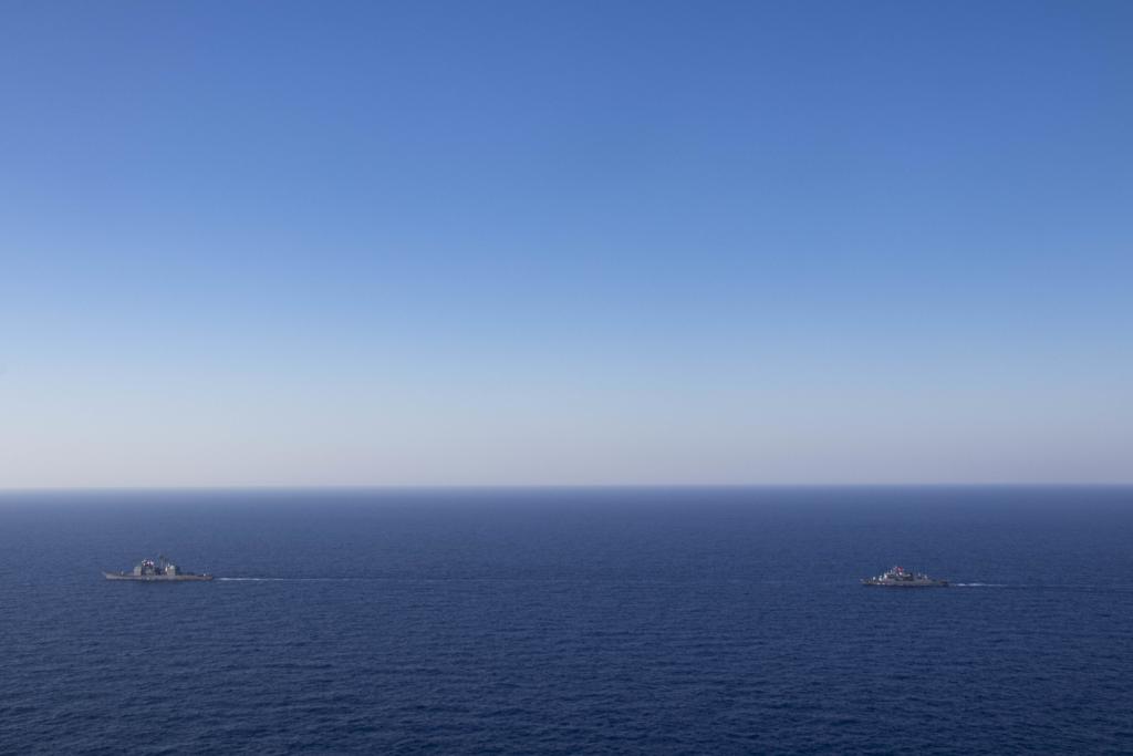 #ICYMI: #USSVellaGulf (CG 72) and the Turkish Salih Reis-class frigate TCG Kemalreis (F-247) conducted a photo exercise in the #MediterraneanSea. Vella Gulf is operating in the @USNavyEurope area of operations in support of U.S. national security interests in Europe and Africa.