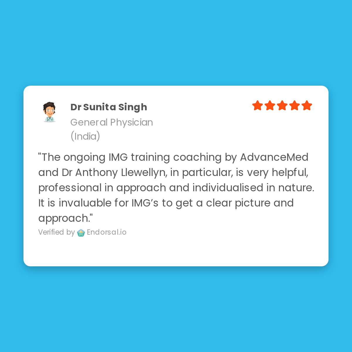 It makes my day when I get reviews like this from Dr Sunita Singh. If you would like to discuss how I can help your medical career let me know link.advancemed.com.au/help.
