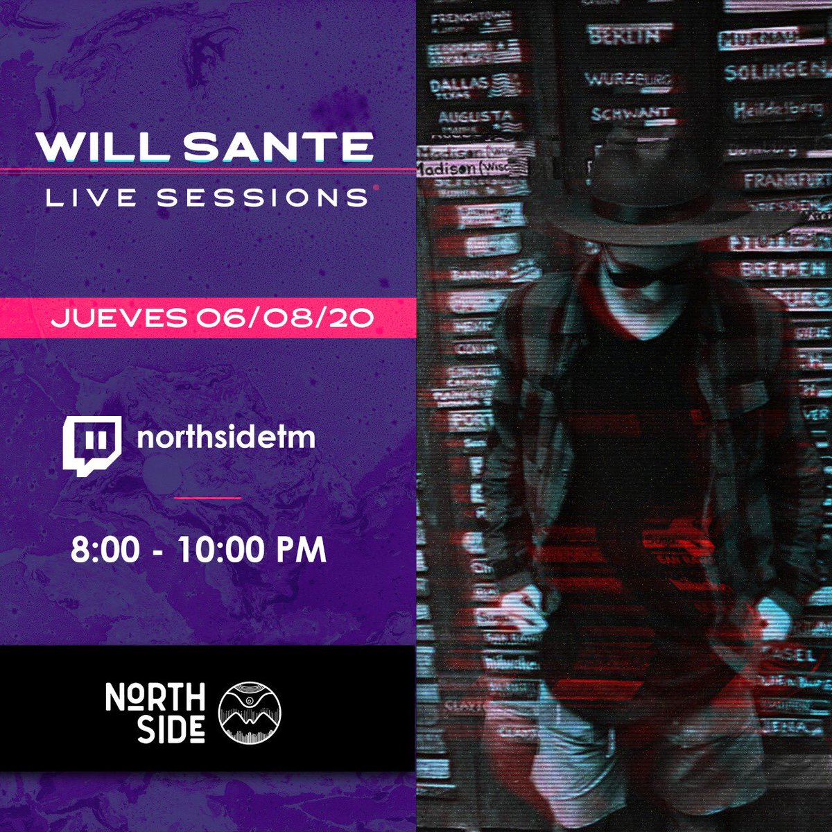 northside_tm's tweet photo. Saquen las bichitas para el jueves, nosotros ponemos la música  🔴 LIVE  en twitch, esta vez a cargo de Anicca y Will Sante 

Ah!.... y váyanse preparando 😈 https://t.co/o1UgzwjGmq