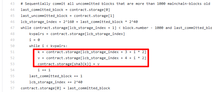 Then, the logic to automatically apply state transitions, as per the post. The loop reads shadow chain state transitions from storage slots, then applies them. Using lots of state is exactly what optimistic rollups try to avoid!