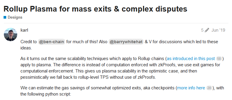 To answer our questions, let’s check out the post!“This gives us plasma scalability in the optimistic case, and then pessimistically we fall back to rollup-level TPS without use of zkProofs.”Wait, that doesn’t sound like optimistic rollups!