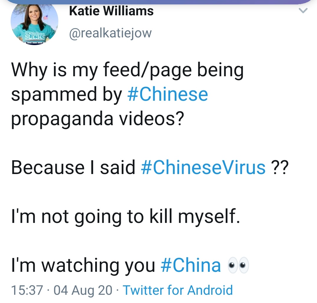  #CovidKatie update for last 24 hours.  @realkatiejow has been busy, there's more than a few:Ms. Williams'  #racism example 1: