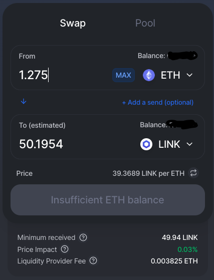 4. First, let's see how much it costs to buy 50  $LINK on both DEXs. 1.275 ETH = ~$497246.75 BNT = ~$489Not such a meaningful difference for an order of this size.