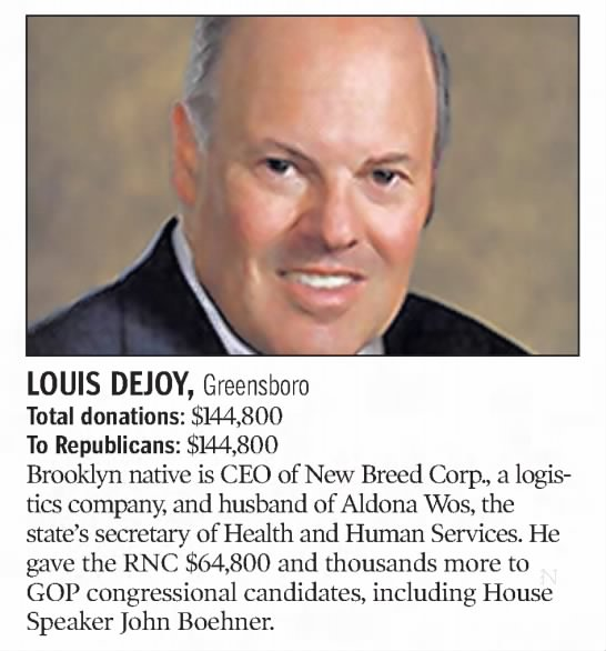 DeJoy's wife has been U.S. ambassador to Estonia as well as North Carolina's secretary of Health and Human Services. Louis DeJoy is a fundraising hound. CLIPPED FROMThe Charlotte ObserverCharlotte, North Carolina17 Jan 2015, Sat • Page A4 /4