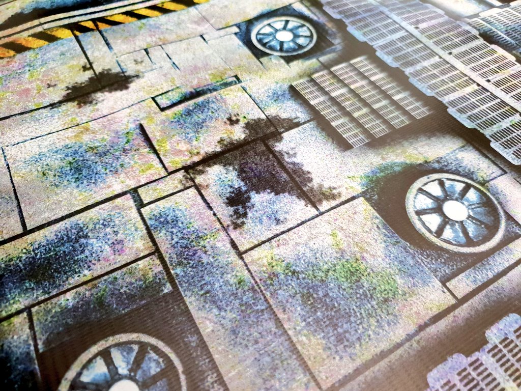 CustomTerrain's tweet image. Toxic Industrial Zone gaming mat closeups, will be available as a 6x4, 4x4, and as modular sections, and currently working on a 44"×60" version too ;) #tabletop #warhammer #warmongers #28mm #wh40k #wargaming #tabletopgaming
