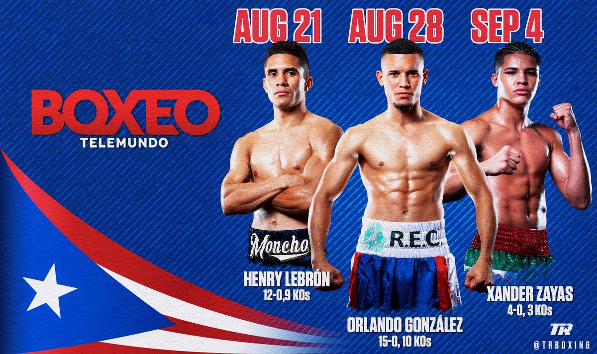 trboxeo's tweet photo. 🥊🇵🇷 EL FUTURO DEL BOXEO BORICUA ES BRILLANTE 🥊🇵🇷

Los prospectos "Moncho" Lebron, Orlando González y Xander Zayas representarán a "La Isla del Encanto" próximamente en @BoxeoTelemundo. https://t.co/jFxCgtPsLM